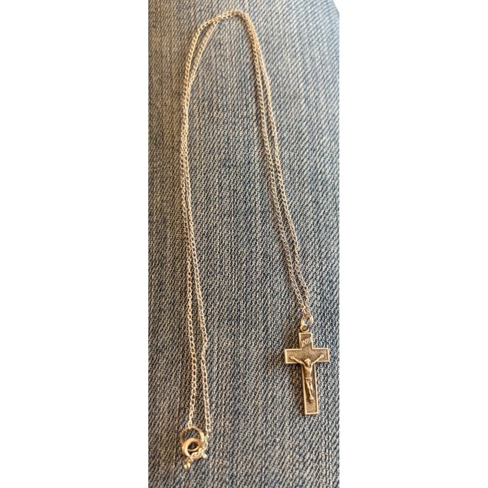 Sterling Silver Crucifix Necklace Catholic Cross Jesus Pendant 925 FIEDA chain.